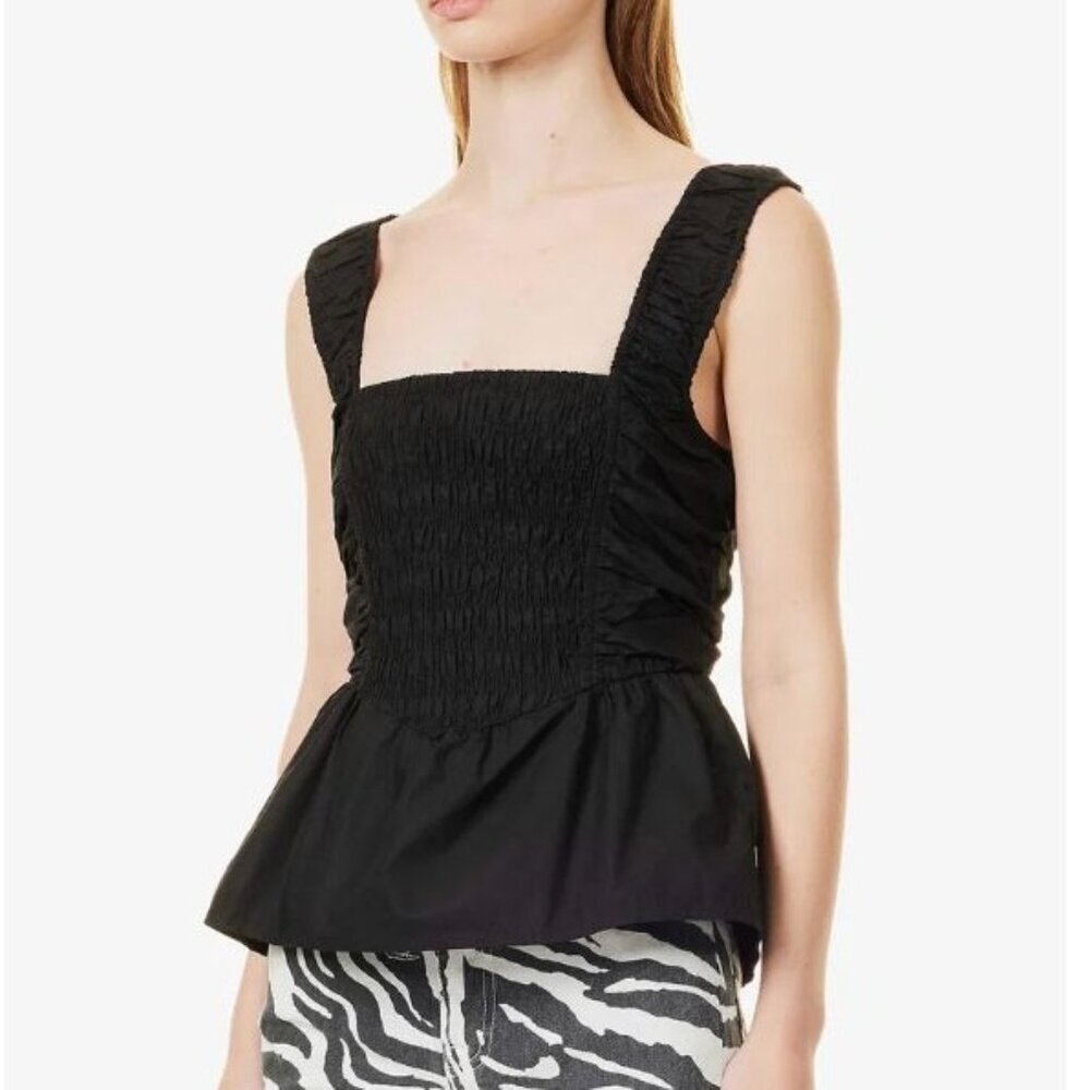 GANNI Gathered Detailing Peplum Blouse Size 38/ US 6 Black